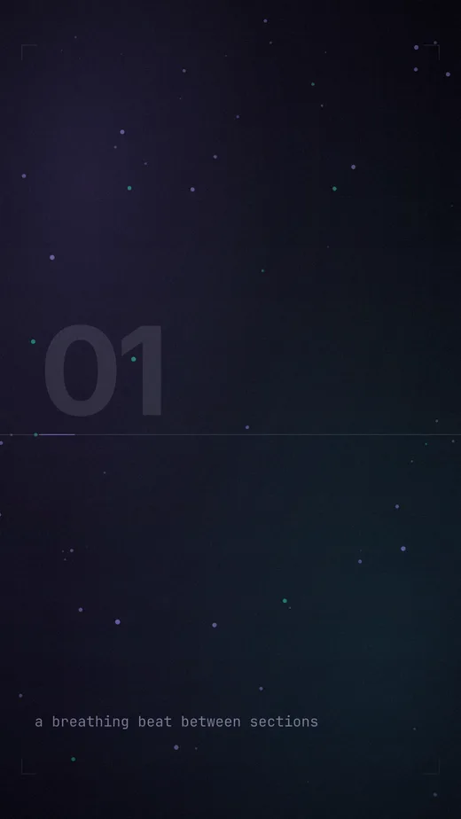 A procedurally generated animated background with a caption.